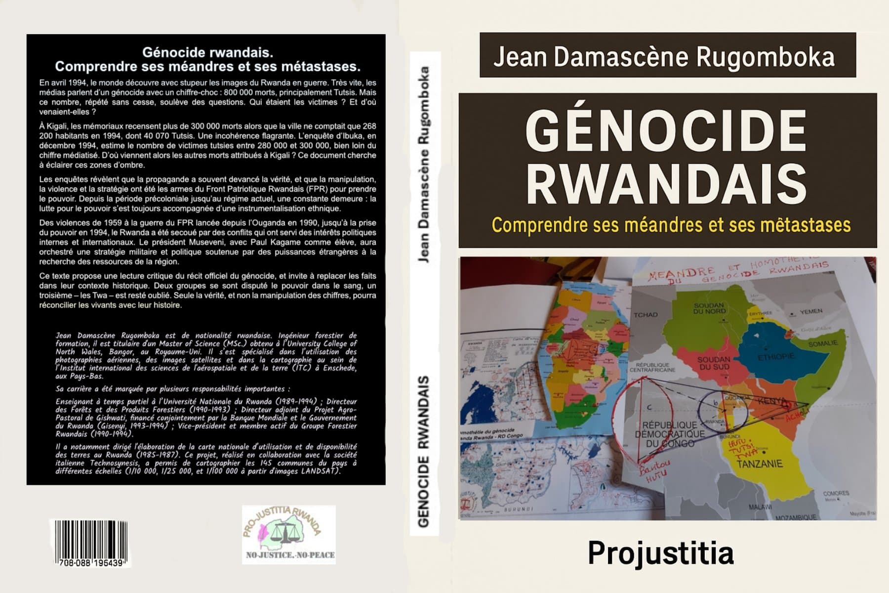Full wraparound cover of the book Génocide rwandais, showing the back, spine, and front